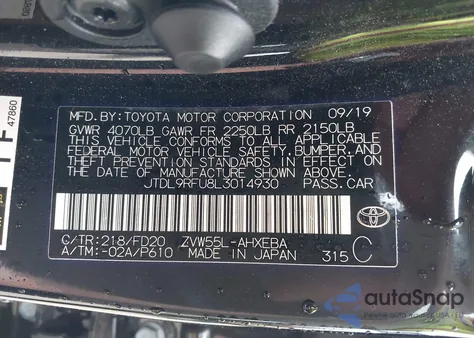 2020 Toyota Prius Le Awd-E from USA, damaged, VIN JTDL9RFU8L3014930